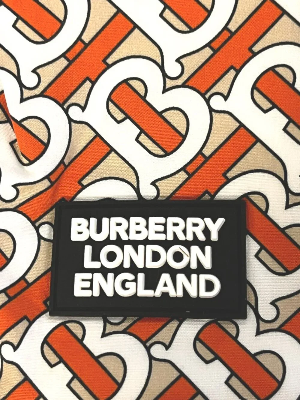 Burberry Red & Tan Monogram Nylon Face Mask With Matching Drawstring Pouch. NWT
